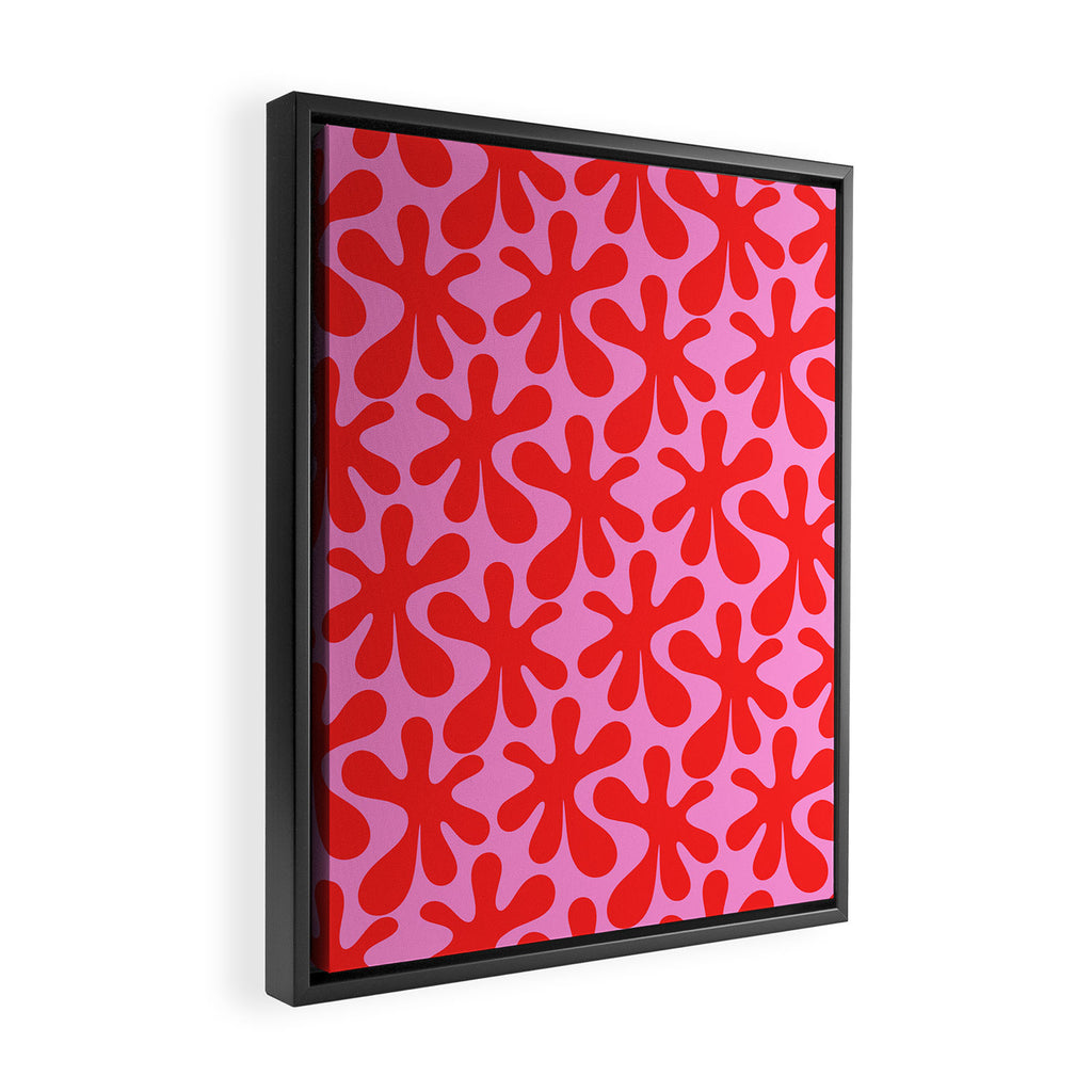 Preppy Pink and Red Amoeba Dance Bold Pop Contemporary Pattern Framed Canvas Print Gallery Image 2