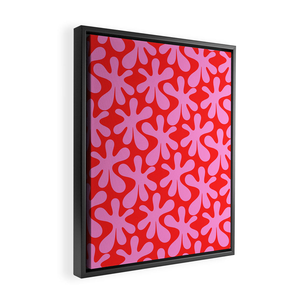 Preppy Pink and Red Amoeba Dance Bold Pop Fun Contemporary Pattern Framed Canvas Print Gallery Image 2