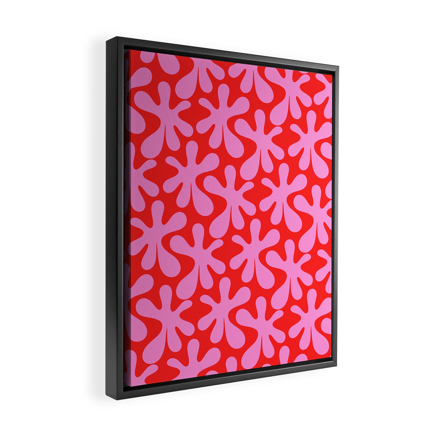 Preppy Pink and Red Amoeba Dance Bold Pop Fun Contemporary Pattern Framed Canvas Print Gallery Image 2