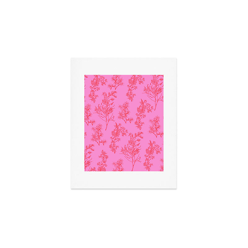 Preppy Pink and Red Botanical Cottage Floral Pattern Art Print Gallery Image 1