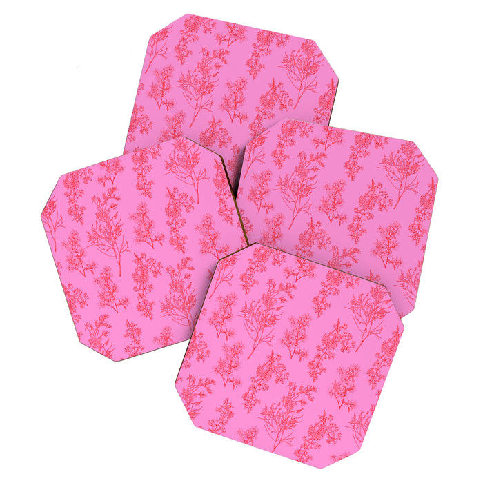 Preppy Pink and Red Botanical Cottage Floral Pattern Coaster Gallery Image 1
