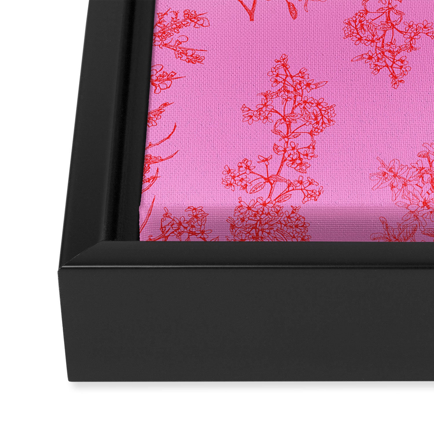 Preppy Pink and Red Botanical Cottage Floral Pattern Framed Canvas Print Gallery Image 3