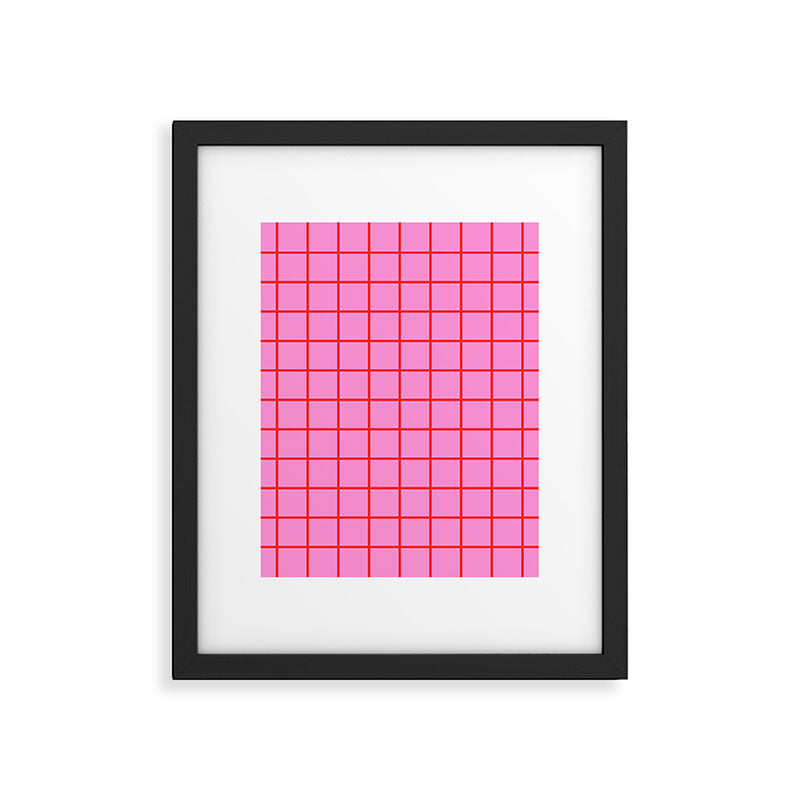 Preppy Pink and Red Grid Pattern Framed Art Print Gallery Image 6