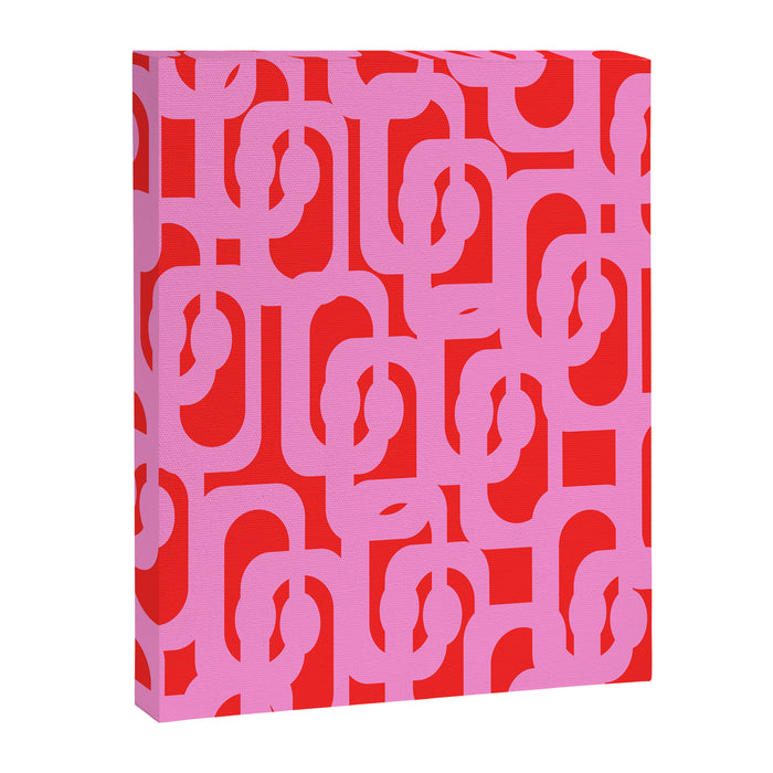 Preppy Pink and Red Mid Century Modern Loop Pattern Canvas Print Gallery Image 1