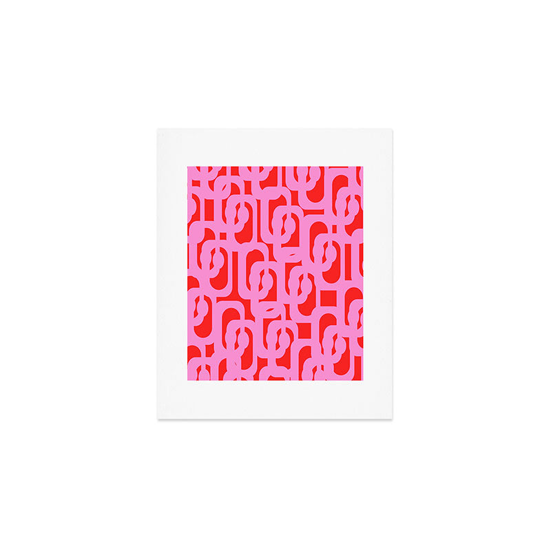Preppy Pink and Red Mid Century Modern Loop Pattern Art Print Gallery Image 1