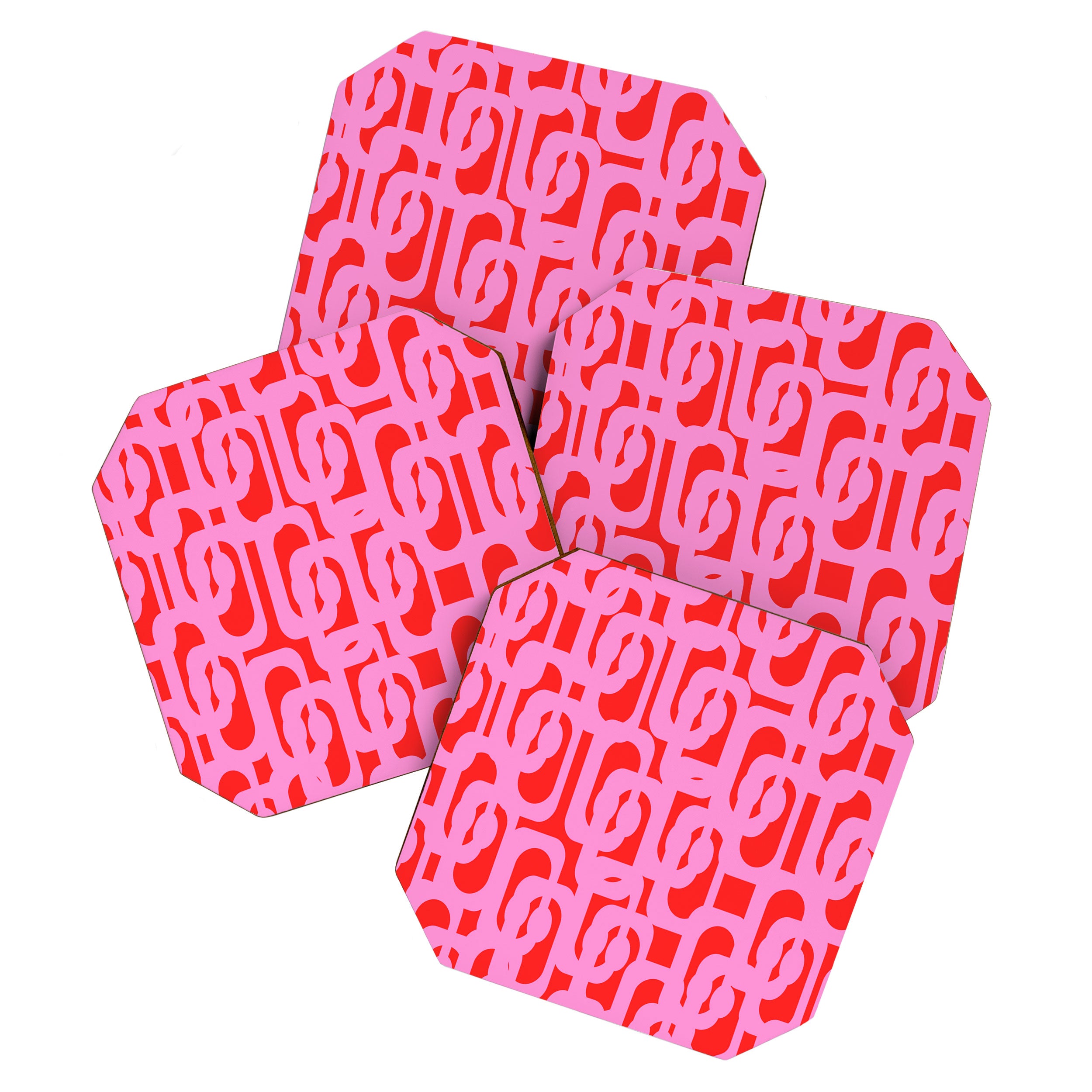 Preppy Pink and Red Mid Century Modern Loop Pattern Coaster Gallery Image 1