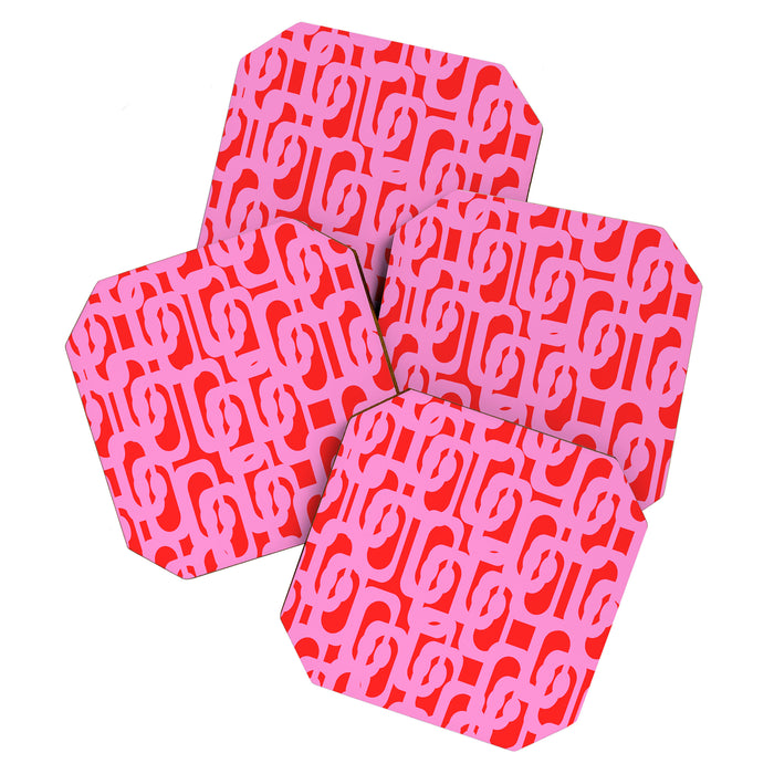 Preppy Pink and Red Mid Century Modern Loop Pattern Coaster Gallery Image 1
