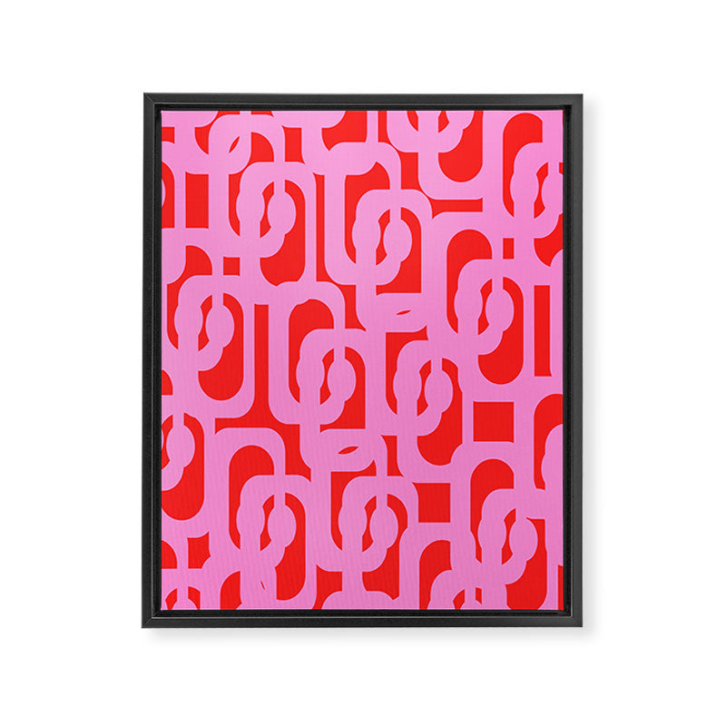 Preppy Pink and Red Mid Century Modern Loop Pattern Framed Canvas Print Gallery Image 8