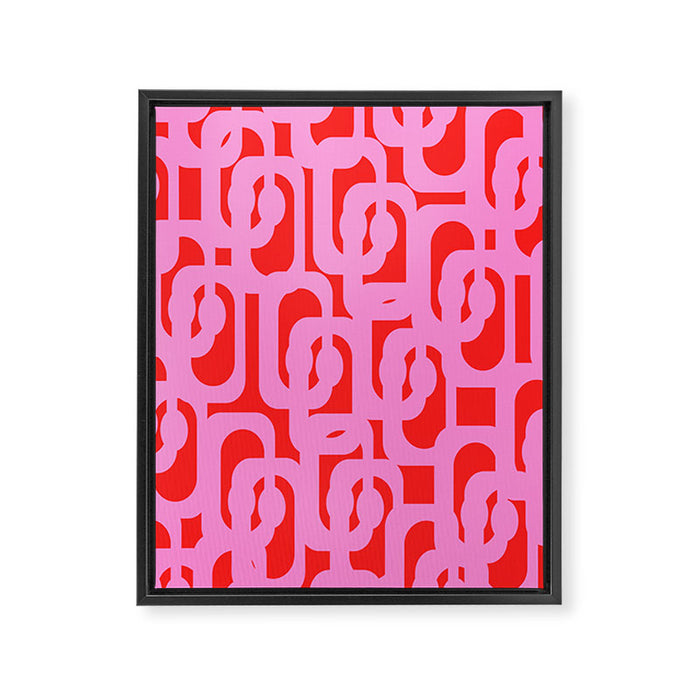 Preppy Pink and Red Mid Century Modern Loop Pattern Framed Canvas Print Gallery Image 1