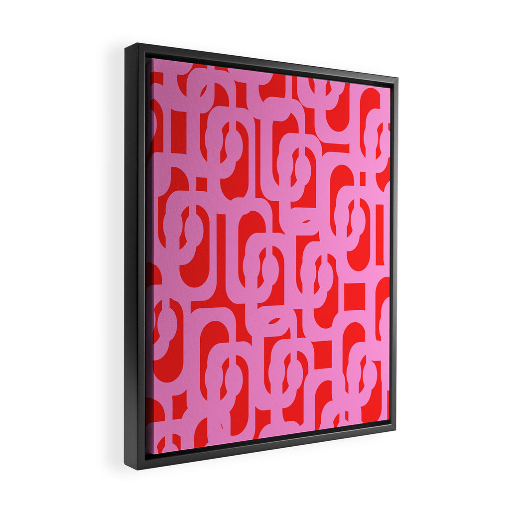 Preppy Pink and Red Mid Century Modern Loop Pattern Framed Canvas Print Gallery Image 2