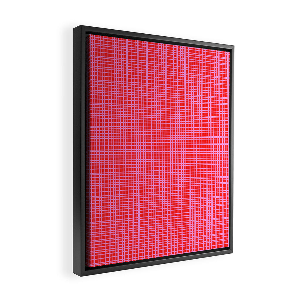 Preppy Pink and Red Minimalist Fine Weave Woven Pattern Framed Canvas Print Gallery Image 2