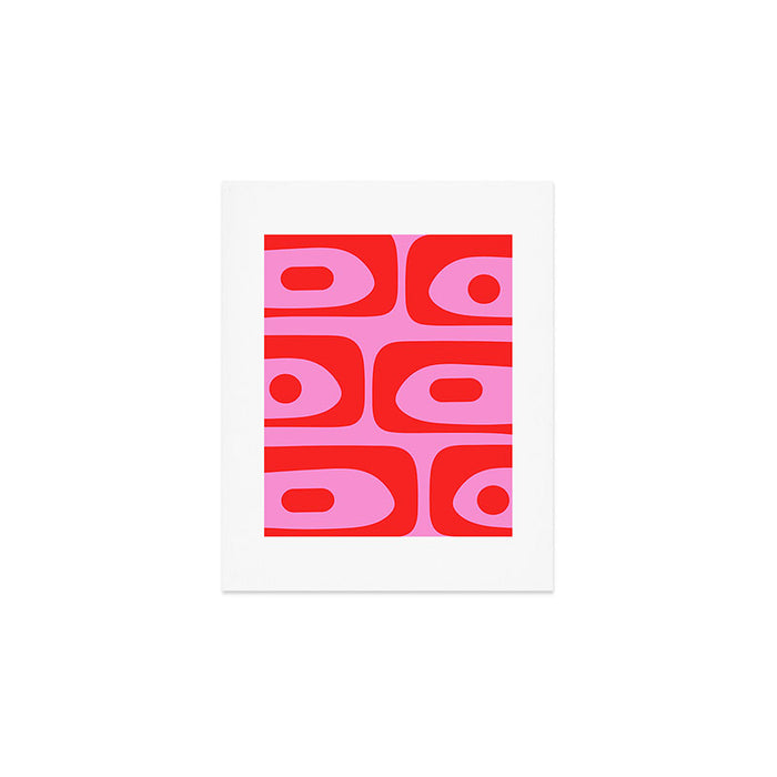 Preppy Pink and Red Retro Abstract Piquet Pattern Art Print Gallery Image 1