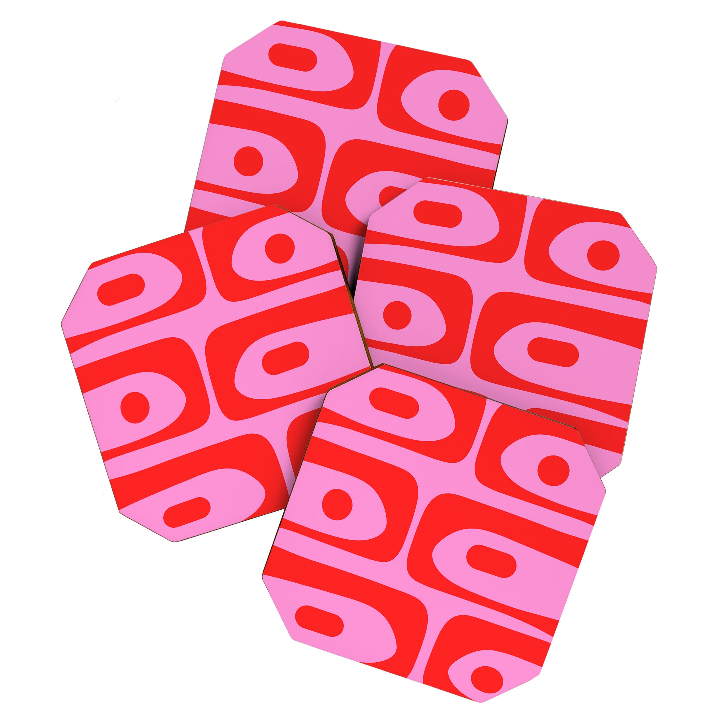Preppy Pink and Red Retro Abstract Piquet Pattern Coaster Gallery Image 1