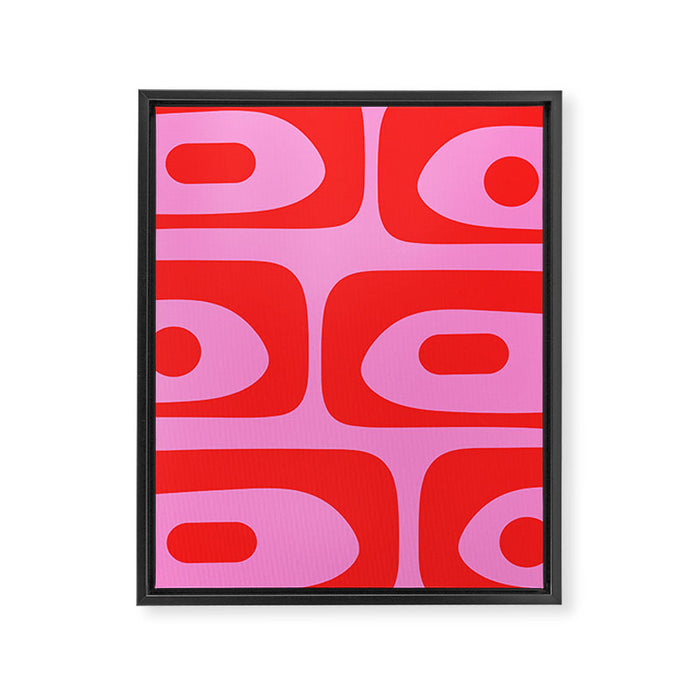 Preppy Pink and Red Retro Abstract Piquet Pattern Framed Canvas Print Gallery Image 1