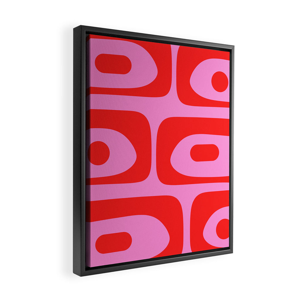 Preppy Pink and Red Retro Abstract Piquet Pattern Framed Canvas Print Gallery Image 2