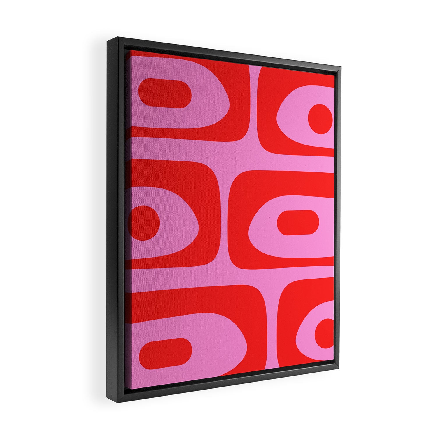 Preppy Pink and Red Retro Abstract Piquet Pattern Framed Canvas Print Gallery Image 2