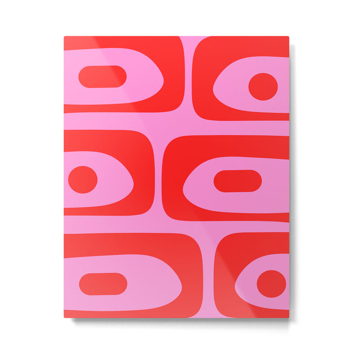 Preppy Pink and Red Retro Abstract Piquet Pattern Metal Print Gallery Image 1