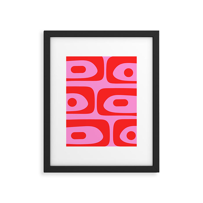 Preppy Pink and Red Retro Abstract Piquet Pattern Framed Art Print Gallery Image 1