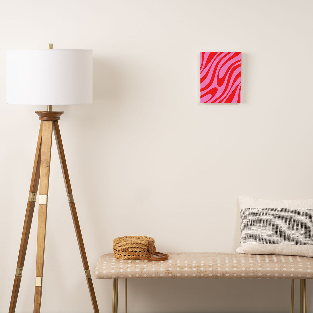 Preppy Pink and Red Retro Abstract Wavy Loops Pop Pattern Canvas Print Gallery Image 2