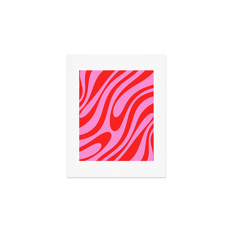 Preppy Pink and Red Retro Abstract Wavy Loops Pop Pattern Art Print Gallery Image 1