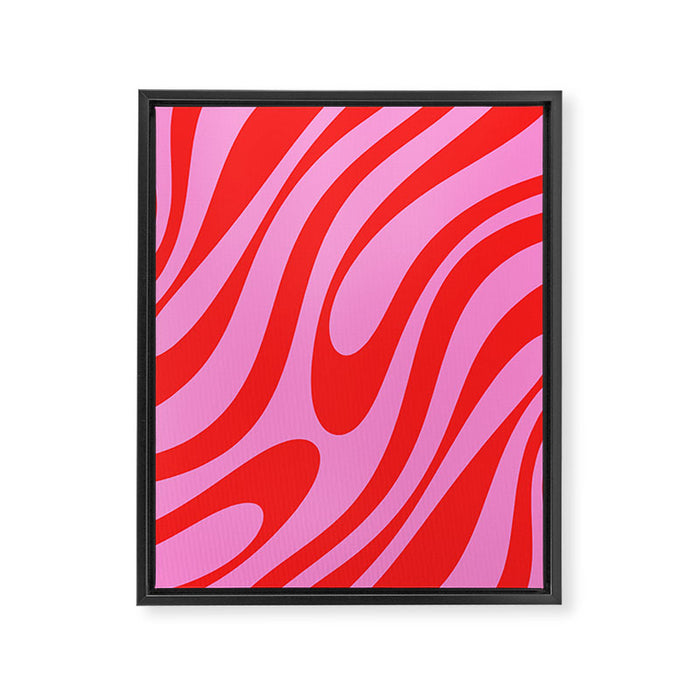 Preppy Pink and Red Retro Abstract Wavy Loops Pop Pattern Framed Canvas Print Gallery Image 1