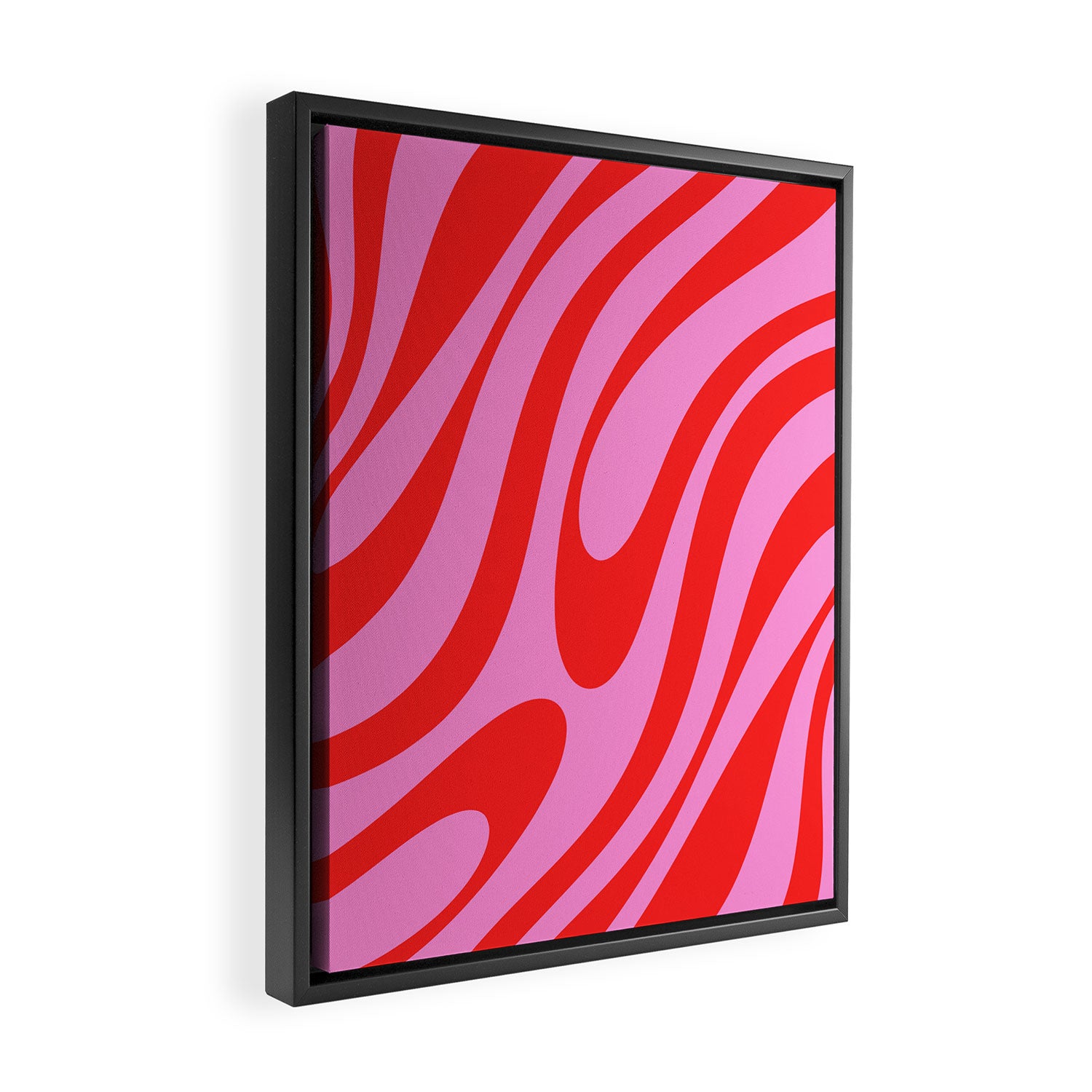 Preppy Pink and Red Retro Abstract Wavy Loops Pop Pattern Framed Canvas Print Gallery Image 2