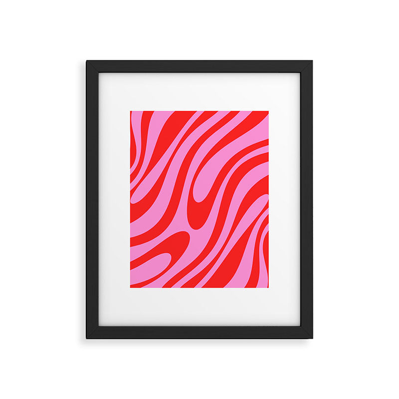 Preppy Pink and Red Retro Abstract Wavy Loops Pop Pattern Framed Art Print Gallery Image 6