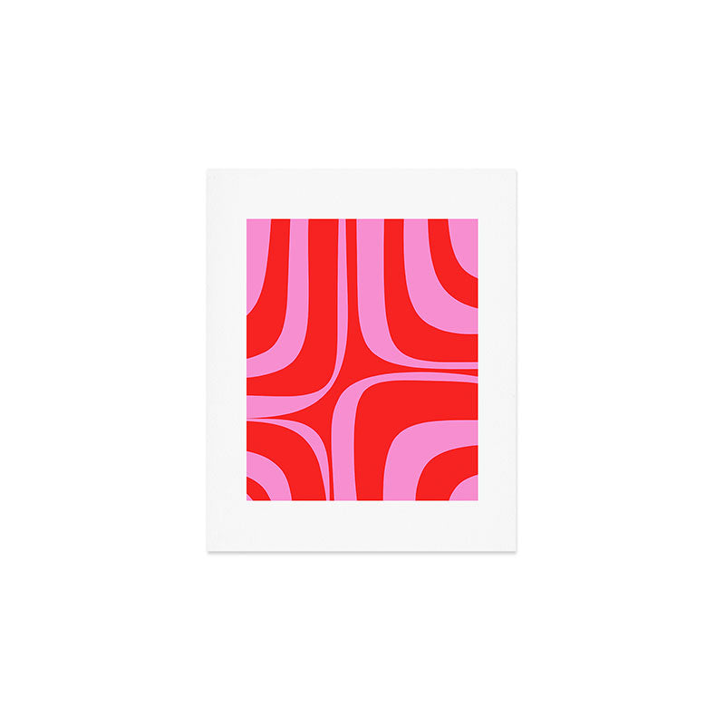 Preppy Pink and Red Retro Groove Abstract Pattern Art Print Gallery Image 1