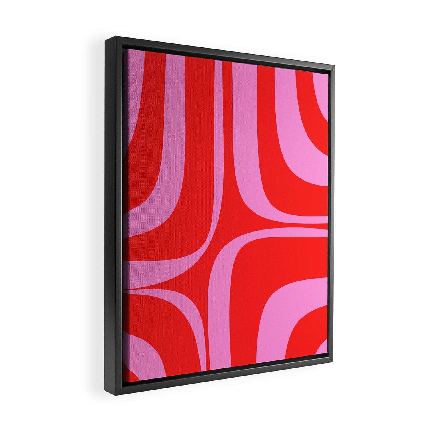 Preppy Pink and Red Retro Groove Abstract Pattern Framed Canvas Print Gallery Image 2