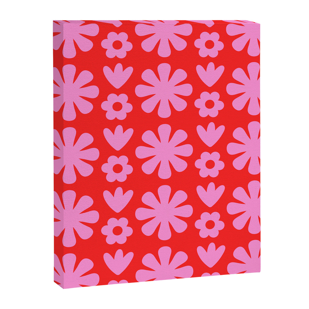 Preppy Pink and Red Scandi Floral Grid Retro Flower Pattern Canvas Print Gallery Image 8