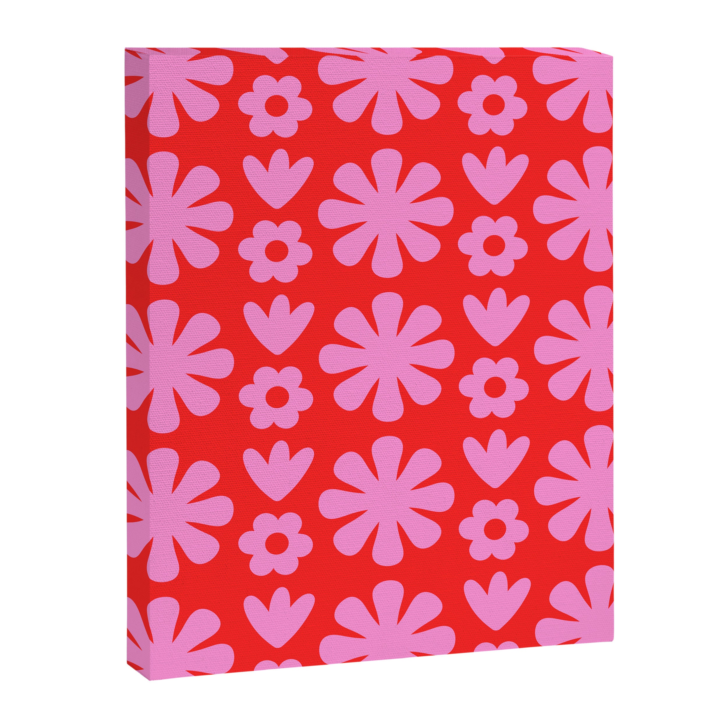 Preppy Pink and Red Scandi Floral Grid Retro Flower Pattern Canvas Print Gallery Image 8