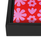 Preppy Pink and Red Scandi Floral Grid Retro Flower Pattern Framed Canvas Print Gallery Image 3