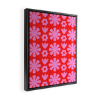 Preppy Pink and Red Scandi Floral Grid Retro Flower Pattern Framed Canvas Print Gallery Image 2