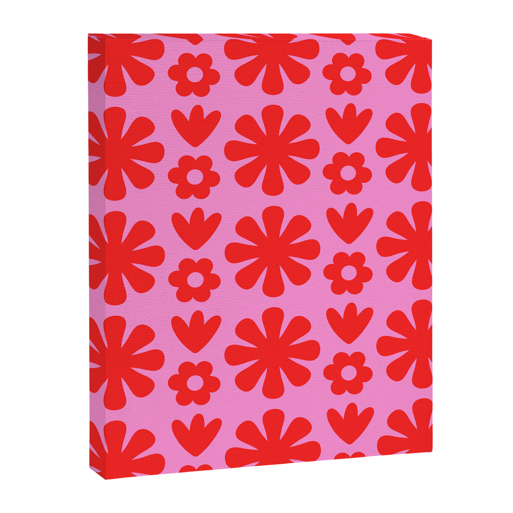 Preppy Pink and Red Scandi Floral Grid Retro Flower Pattern Canvas Print Gallery Image 8