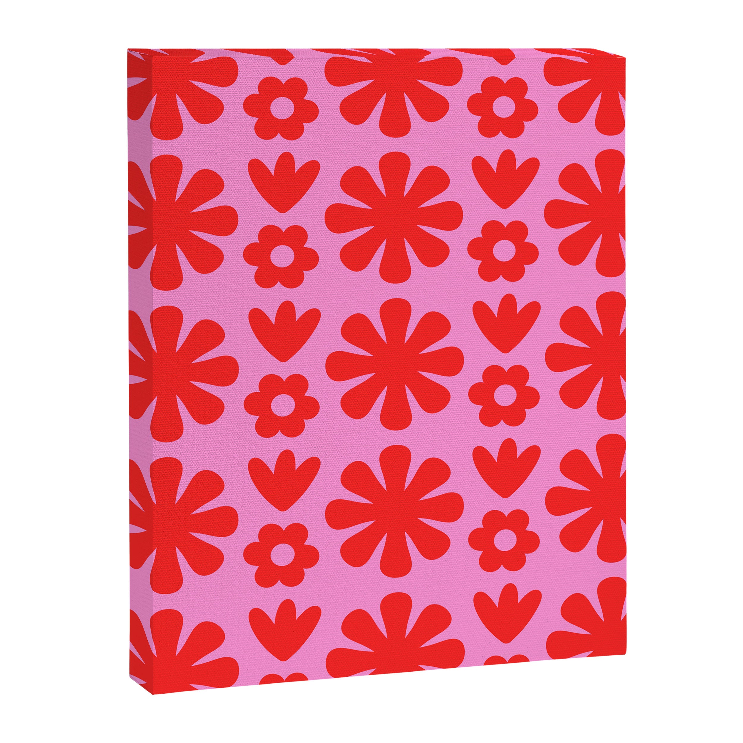 Preppy Pink and Red Scandi Floral Grid Retro Flower Pattern Canvas Print Gallery Image 8