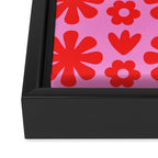 Preppy Pink and Red Scandi Floral Grid Retro Flower Pattern Framed Canvas Print Gallery Image 3
