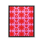 Preppy Pink and Red Scandi Floral Grid Retro Flower Pattern Framed Canvas Print Gallery Image 8