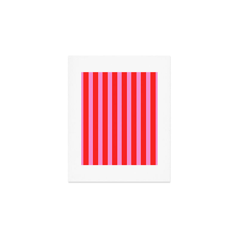 Preppy Pink and Red Vertical Stripes Pattern  Art Print Gallery Image 1