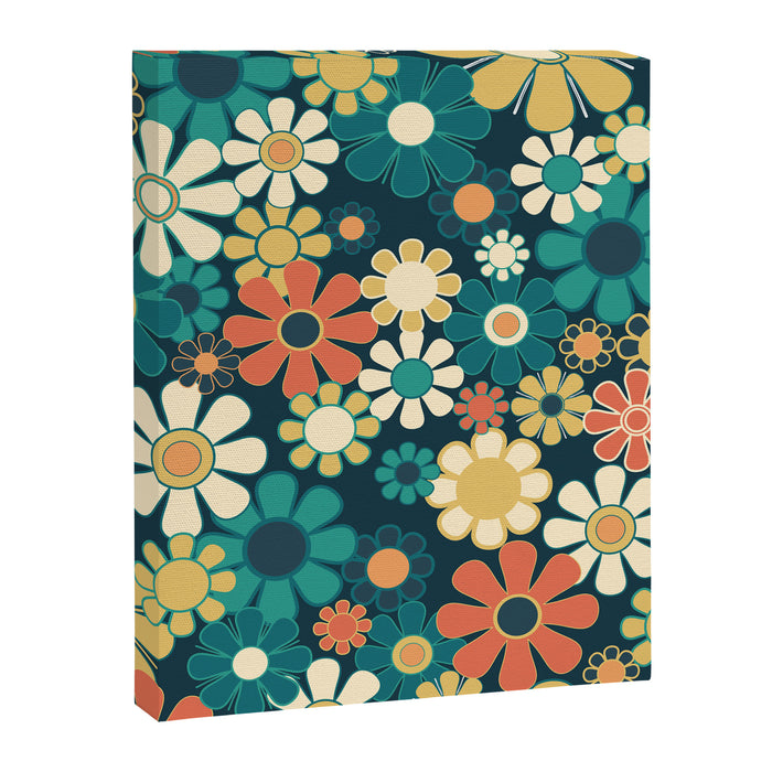 Pretty Groovy Retro Garden 60s 70s Aesthetic Floral Pattern Blue Orange Mustard Teal Canvas Print Gallery Image 1