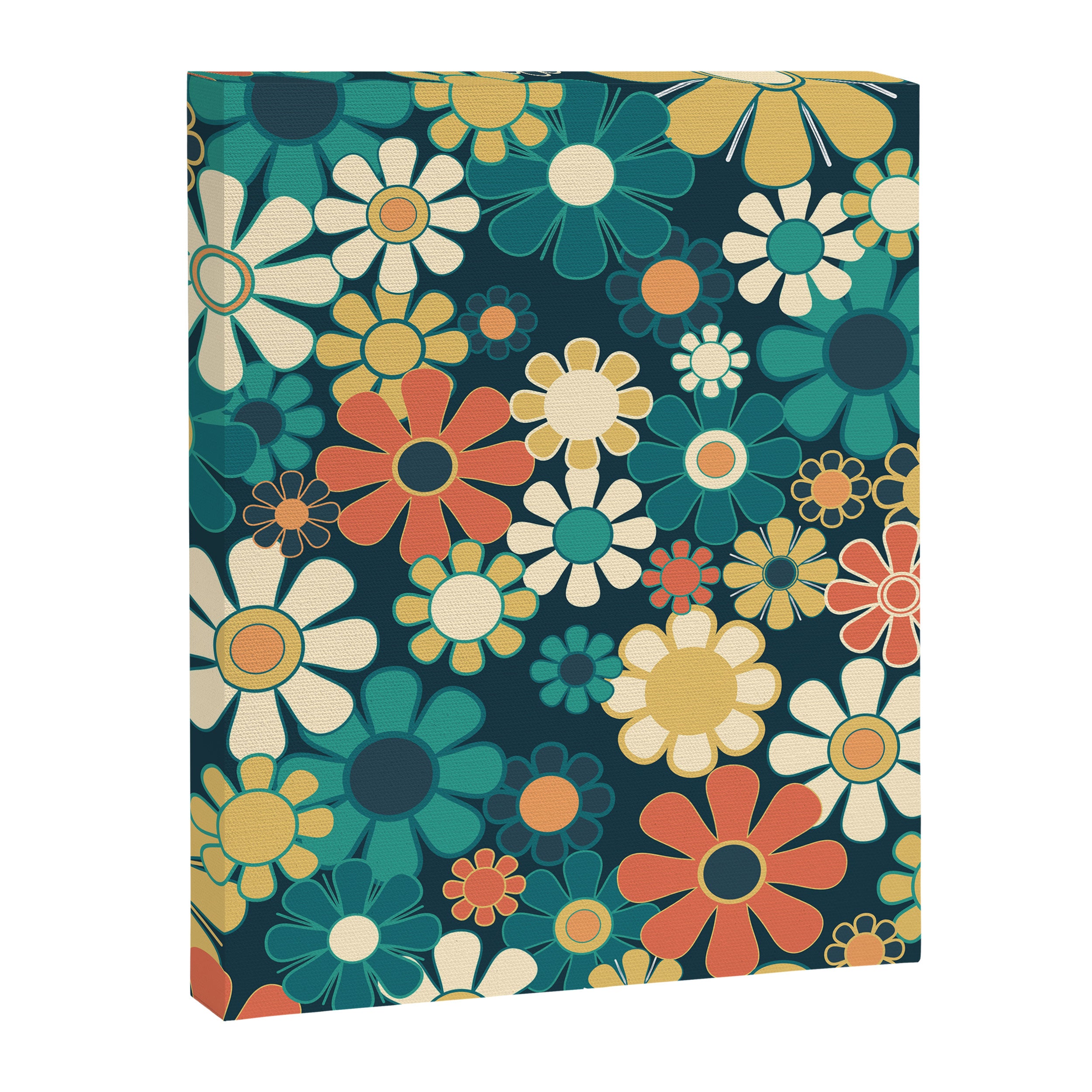 Pretty Groovy Retro Garden 60s 70s Aesthetic Floral Pattern Blue Orange Mustard Teal Canvas Print Gallery Image 8