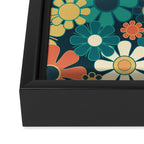 Pretty Groovy Retro Garden 60s 70s Aesthetic Floral Pattern Blue Orange Mustard Teal Framed Canvas Print Gallery Image 3