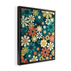 Pretty Groovy Retro Garden 60s 70s Aesthetic Floral Pattern Blue Orange Mustard Teal Framed Canvas Print Gallery Image 2