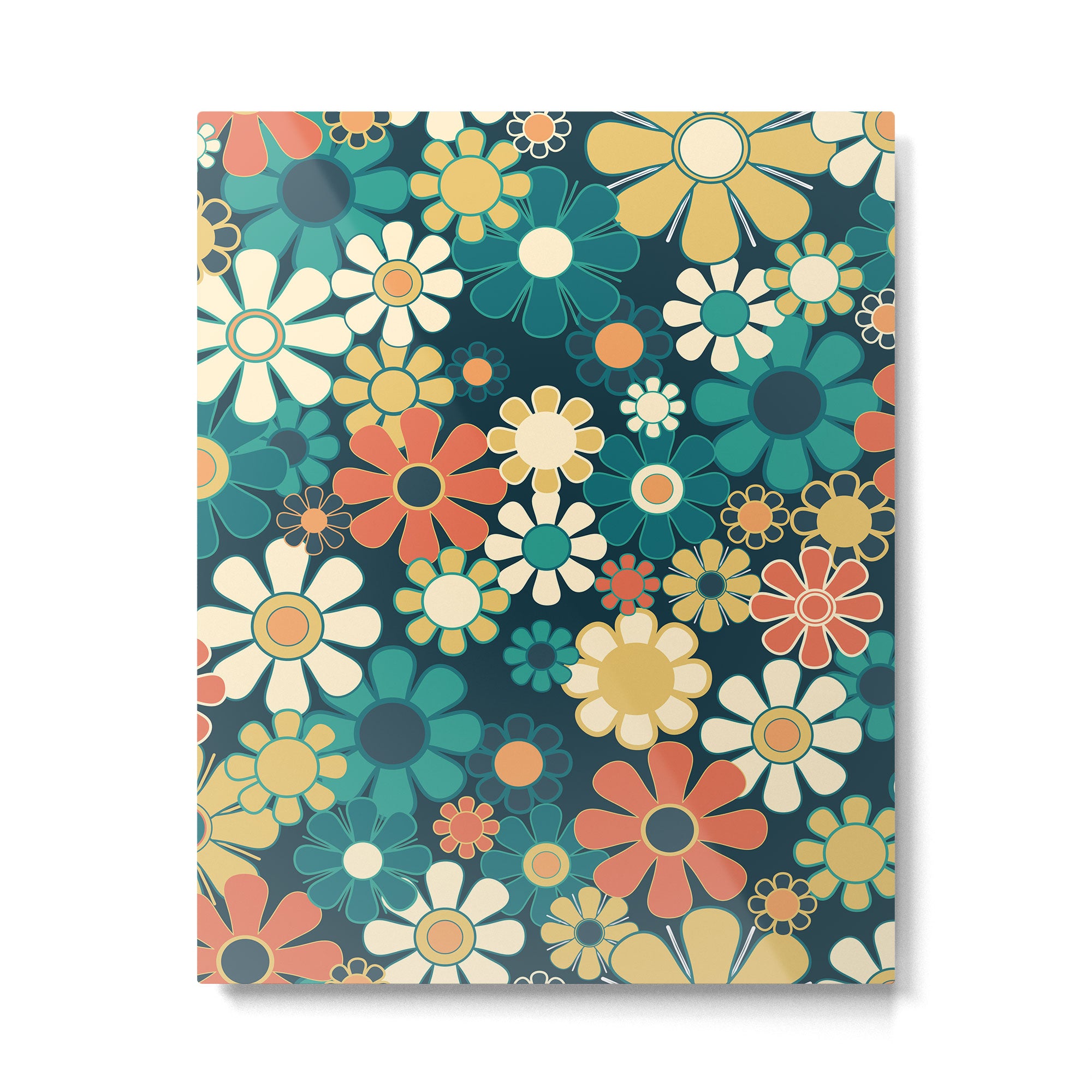Pretty Groovy Retro Garden 60s 70s Aesthetic Floral Pattern Blue Orange Mustard Teal Metal Print Gallery Image 6