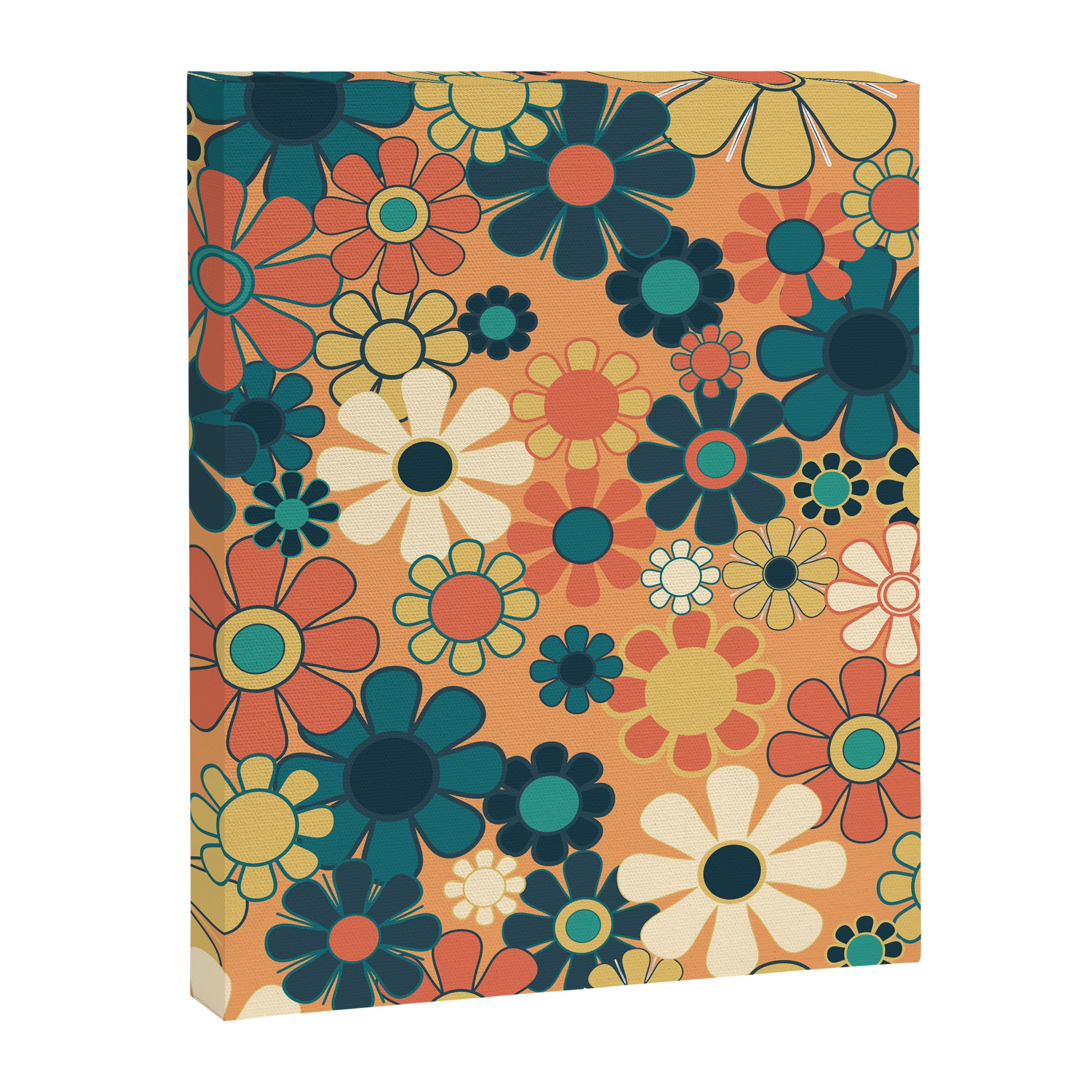 Pretty Groovy Retro Garden 60s 70s Aesthetic Floral Pattern in 1970s Orange Teal Blue and Yellow Canvas Print Gallery Image 8