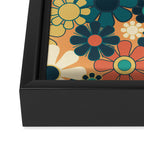 Pretty Groovy Retro Garden 60s 70s Aesthetic Floral Pattern in 1970s Orange Teal Blue and Yellow Framed Canvas Print Gallery Image 3