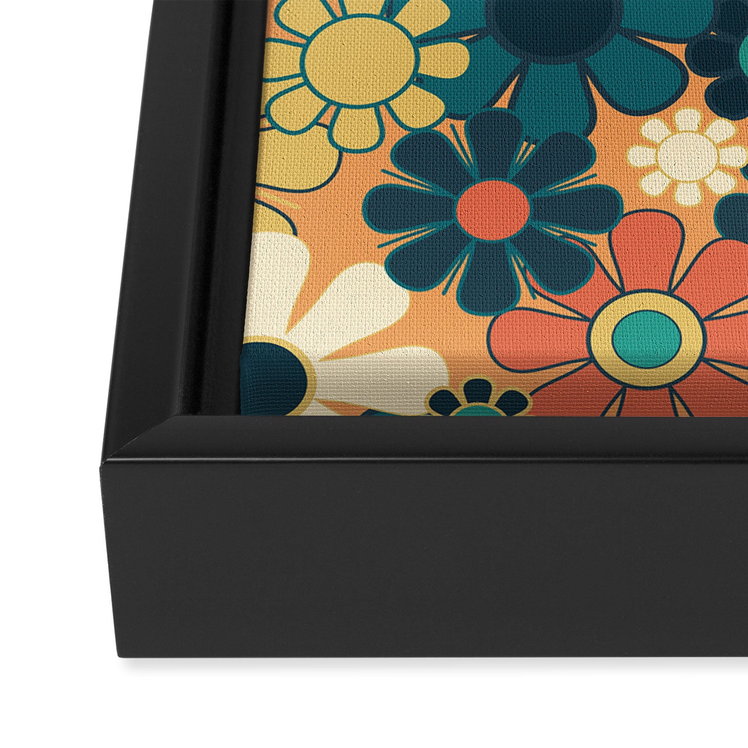 Pretty Groovy Retro Garden 60s 70s Aesthetic Floral Pattern in 1970s Orange Teal Blue and Yellow Framed Canvas Print Gallery Image 3