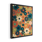 Pretty Groovy Retro Garden 60s 70s Aesthetic Floral Pattern in 1970s Orange Teal Blue and Yellow Framed Canvas Print Gallery Image 2