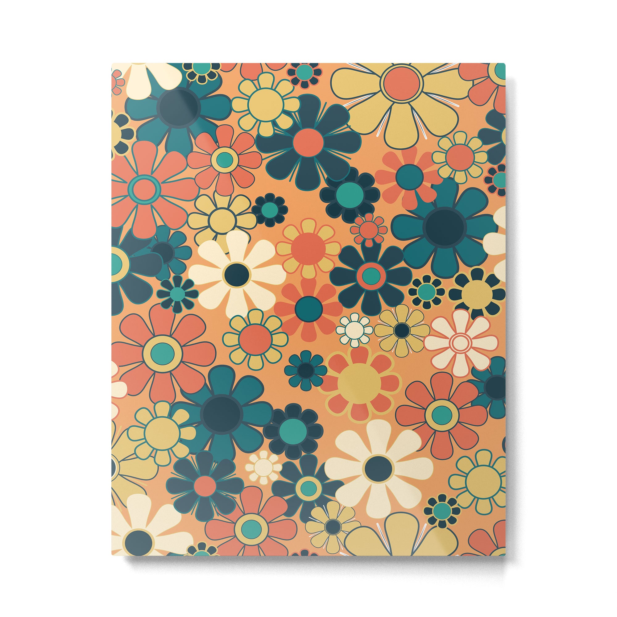 Pretty Groovy Retro Garden 60s 70s Aesthetic Floral Pattern in 1970s Orange Teal Blue and Yellow Metal Print Gallery Image 6