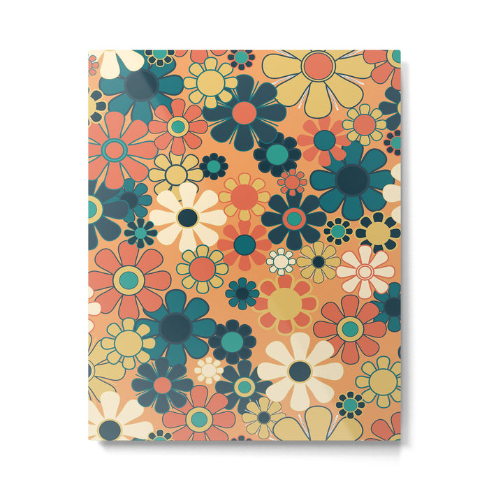 Pretty Groovy Retro Garden 60s 70s Aesthetic Floral Pattern in 1970s Orange Teal Blue and Yellow Metal Print Gallery Image 1