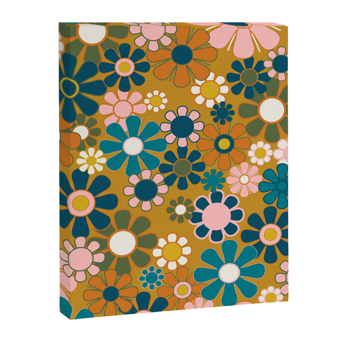 Pretty Groovy Retro Garden 60s 70s Aesthetic Floral Pattern Ochre Teal Olive Pink Canvas Print Gallery Image 1